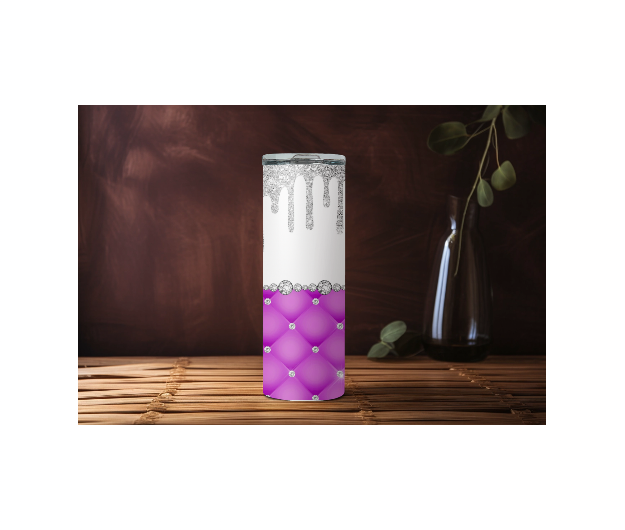 20 oz Pink Diamond Glitter Skinny Sublimated Tumbler