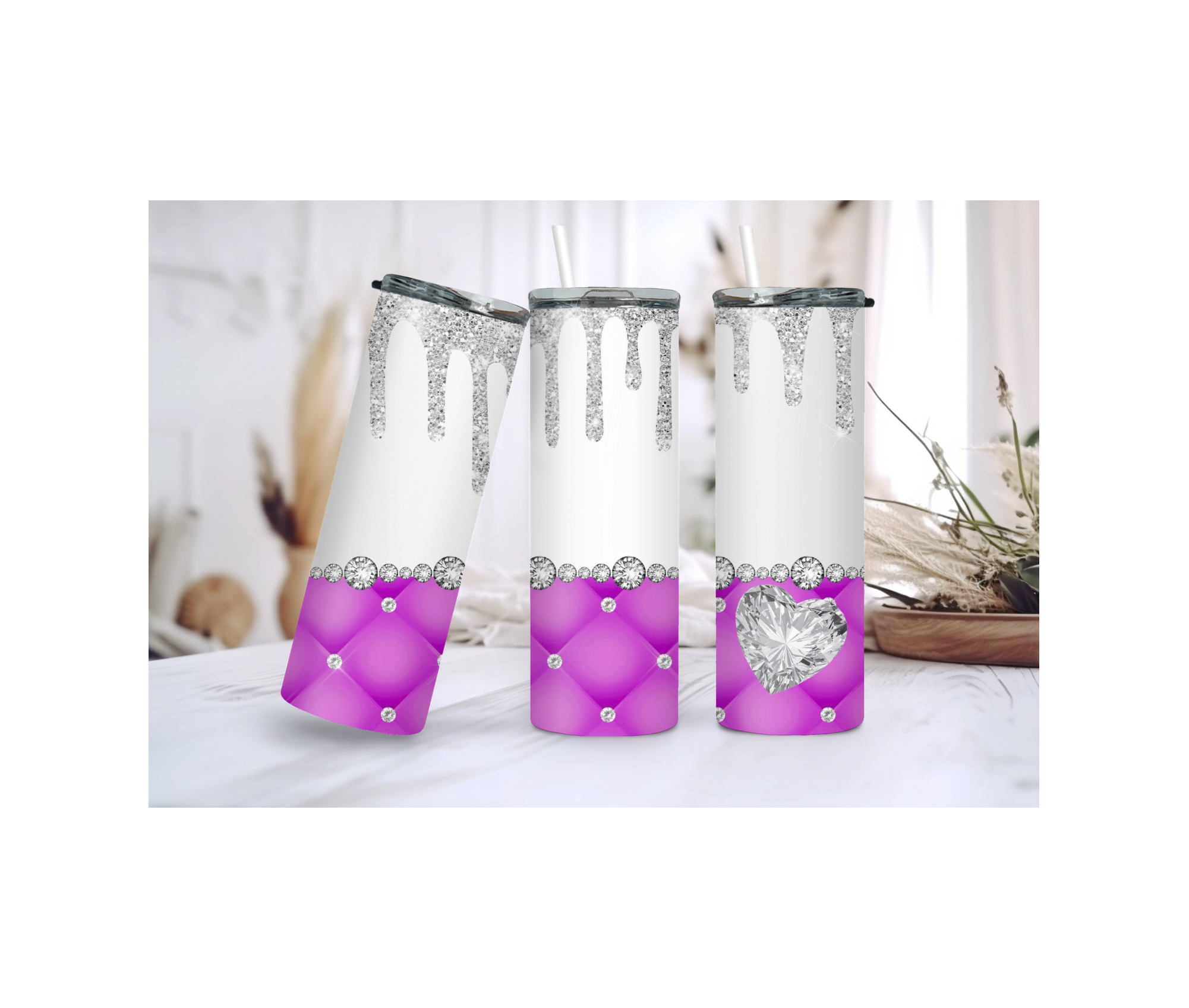 20 oz Pink Diamond Glitter Skinny Sublimated Tumbler