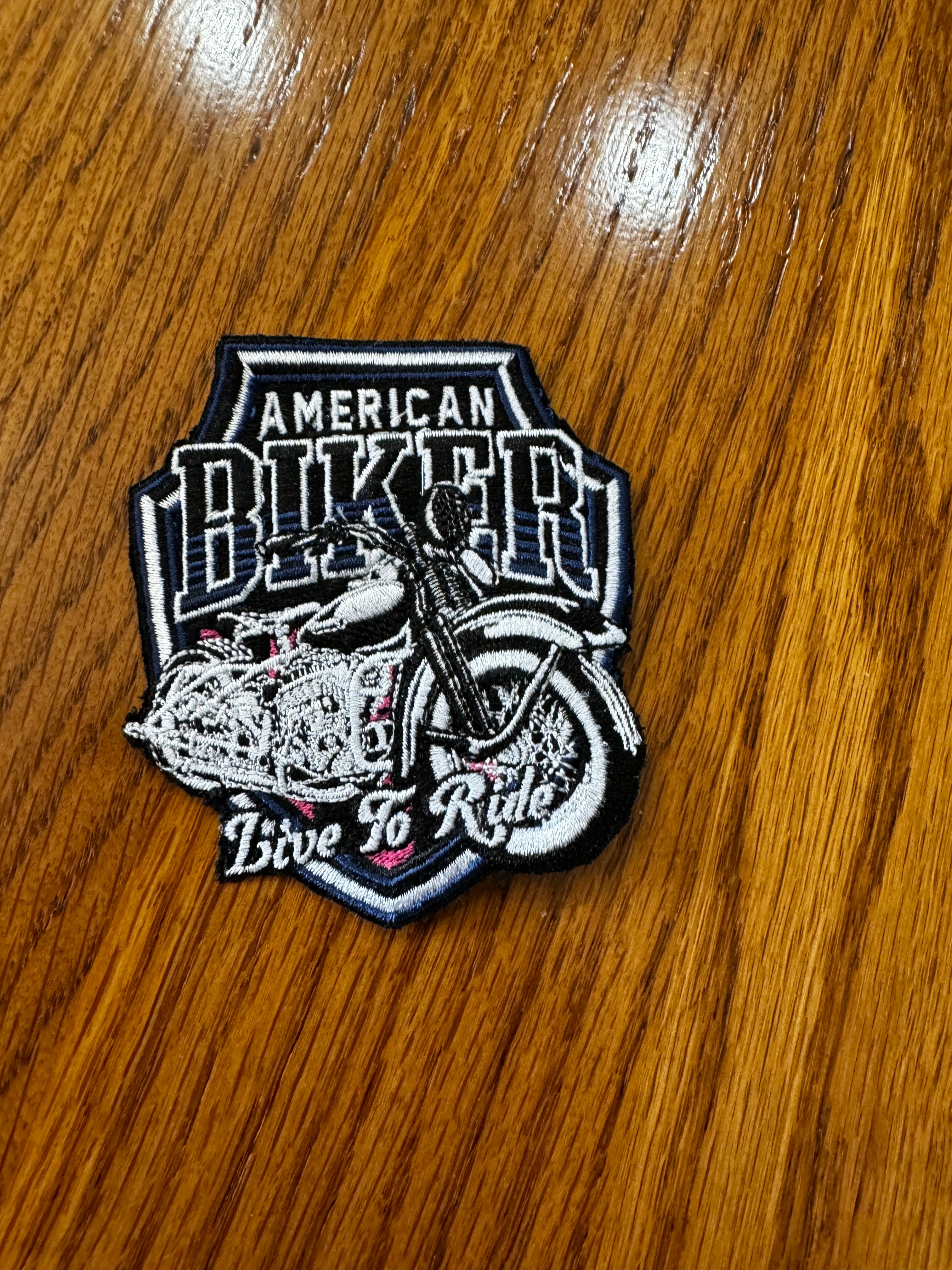 American Biker Live To Ride Embroidered iron on patches 3x3 1/2.