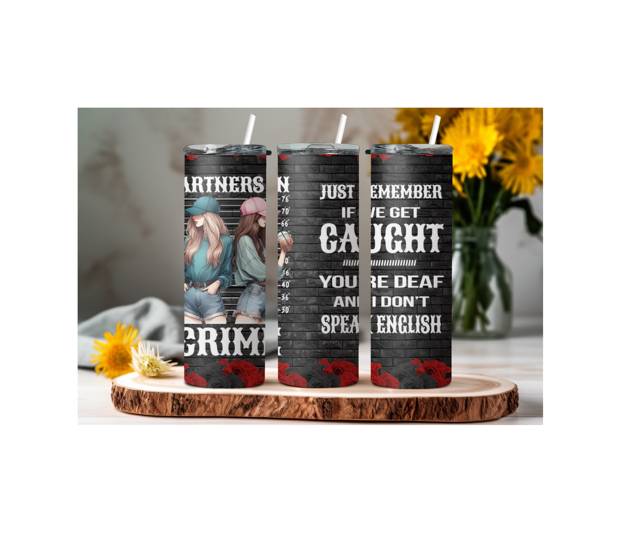 20oz Partners In Crime Sublimation Skinny Tumbler