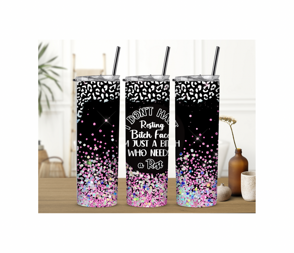 Purple Black Resting B$&’tch Face 20oz stainless steel tumbler sublimation