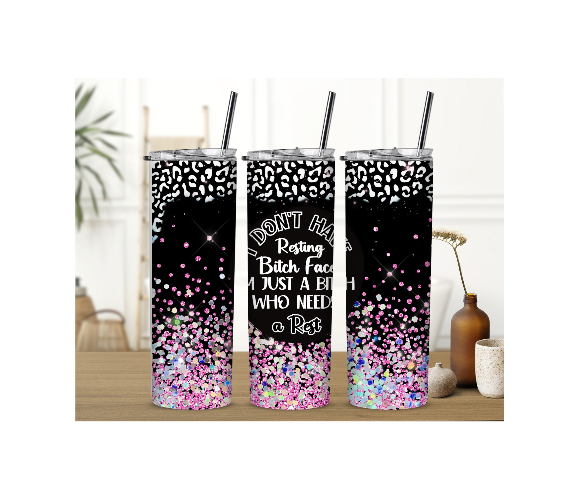 Purple Black Resting B$&’tch Face 20oz stainless steel tumbler sublimation