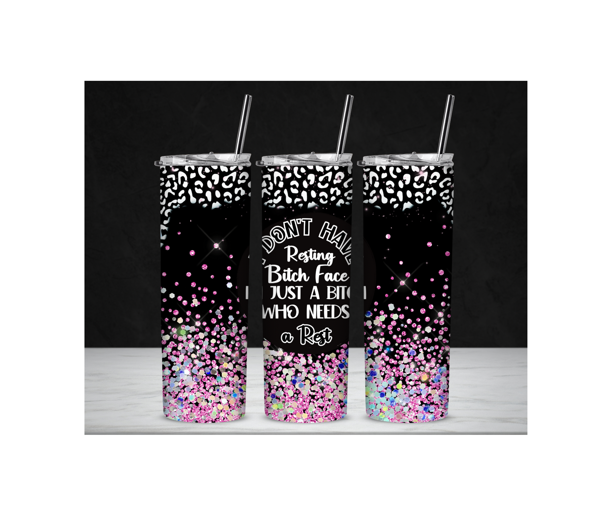 Purple Black Resting B$&’tch Face 20oz stainless steel tumbler sublimation