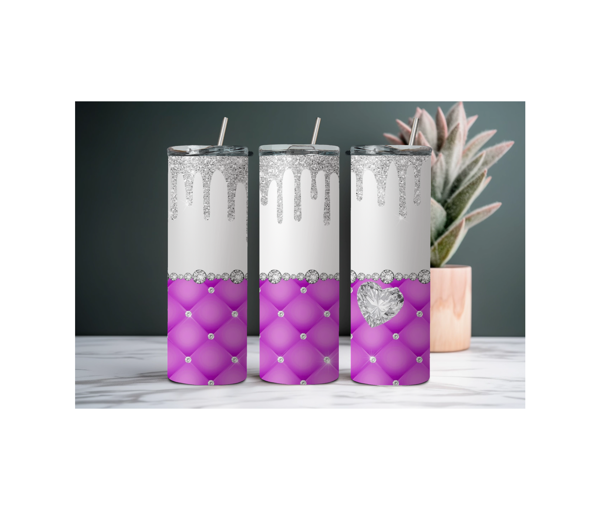 20 oz Pink Diamond Glitter Skinny Sublimated Tumbler
